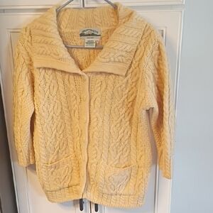 Aran Crafts Yellow Merino Wool Cable Knit Sweater
